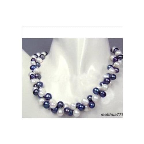 Charming 2 row black white pearl necklace and free gift