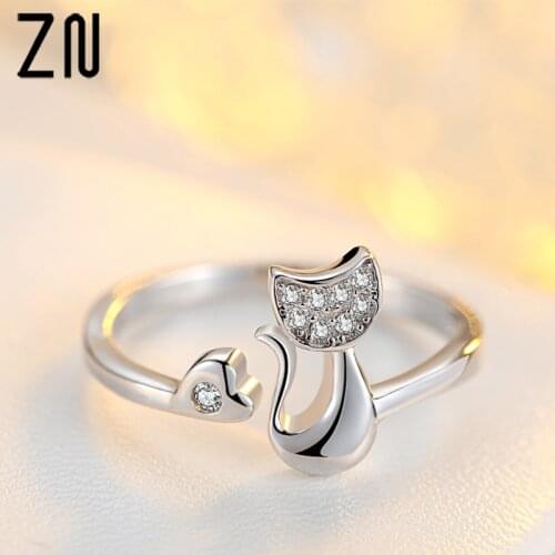 ZN Charm Crystal Top Quality Cubic Zirconia Crystal Inlaid Cute Animal Cat Ring for Women/Girls