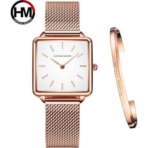 Japanese Movement Original Design Ladies Simple Fashion Square Watch Casual Leather Mesh band Watches Gift Relogio Feminino Hot