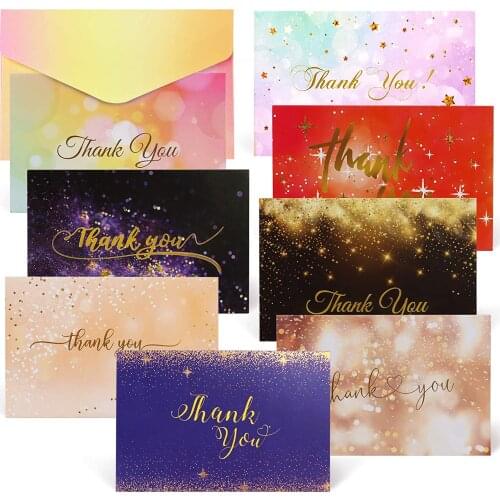 POPGIFTU 16PCS Thank You Cards with Colorful Envelopes, Gold Glitter Greeting Cards All Occasions Cards