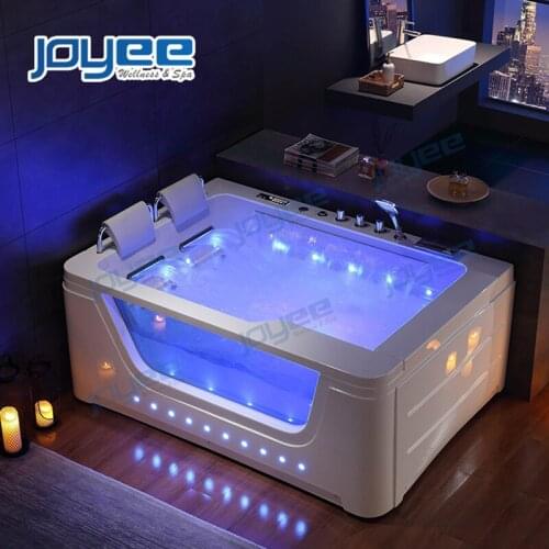 JOYEE Massage Tub Supplier Luxury Best Acrylic Lay Z Spa 2 Persons Indoor Waterfall Glass Whirlpool Air Jet Bathtub for Sale