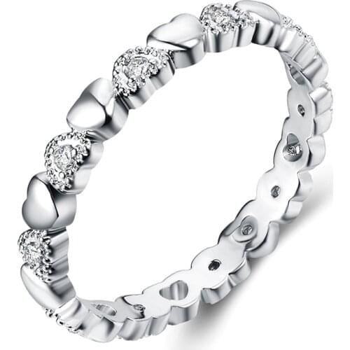 USTAR Simple Heart Thin wedding rings for women fashion jewelry cubic zirconia silver color midi Knuckle rings female anel