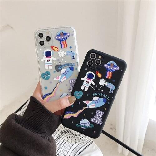 Jamular TPU High Quality Transparent Soft Shell Phone Case for IPhone 11 Pro XS Max X XR 7 Plus Astronaut Spaceship Phone Cover