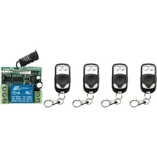 DC12V 10A 1CH 1Channe Radio Remote Control Switch Receiver 4* Metal Push Button Transmitter Learning Code window/Garage Doors