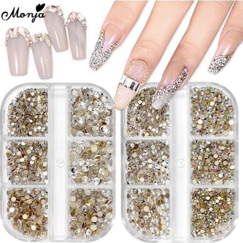 Monja 6 Grids/Box 3D AB Flatback Nail Art Glitter Rhinestones Crystal Colorful Shiny Gems DIY Manicure Decorations Accessories