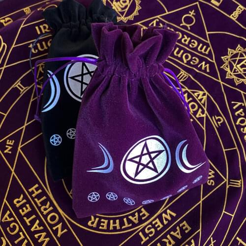 13x18CM Tarot Storage Bag Thick Velvet Star Moon Pattern Protective Card Board Game Embroidery Drawstring Bag