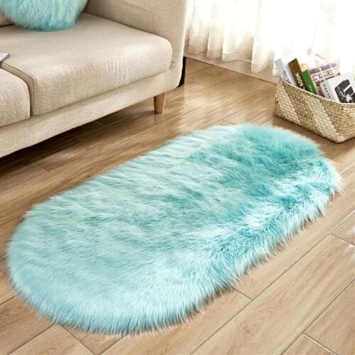 Super Soft Oval Area Rug Faux Wool Fluffy Shaggy Kids Play Mat Baby Nursery Warm Floor Carpet Runner Chair Cover Cushion
