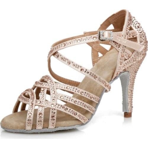 Adult Rhinetone Latin Dance Shoes for Woman Nude Bachata Salsa Shoes for Dancing Women Soft Bottom Latino Shoes for Kids Girls