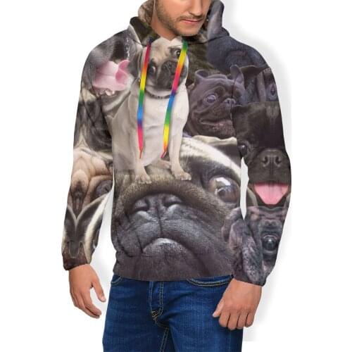 Pug Hoodie Too Much Pug Hoodies Big Polyester Pullover Hoodie Winter Stylish Men Purple Long Length Hoodies