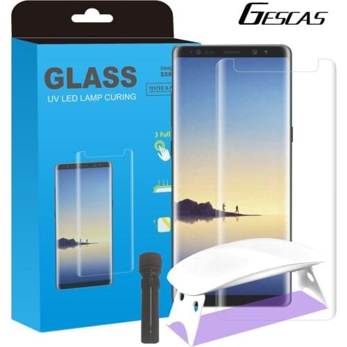 GESCAS Screen UV Protector Tempered Glass For S8/9/10/20 Plus Note 20 Ultra 1PC Full Cover Transparent Glass With UV Lamp