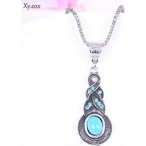 Vintage Turquoise Tibetan Pendant Chain Crystal Necklace Fashion Jewelry