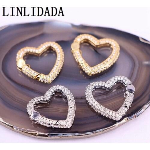 5Pcs Clear CZ Micro Paved Heart Shape Clasps Lock Clasps Lock Connector Clasps For DIY Jewelry Making