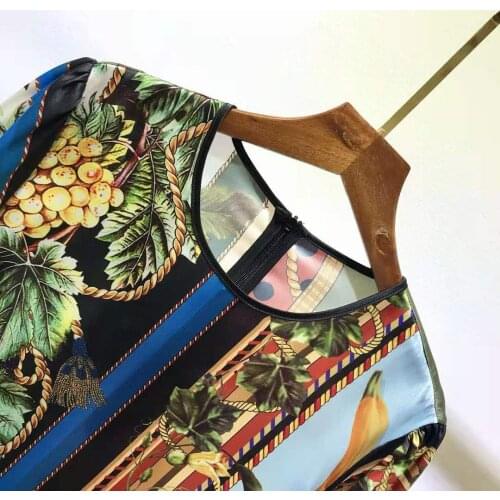 TWILL Runway Fashion 100% SILK Women O-neck Grape Pumpkin Print Baroque Cusual Holiday Top Blouse