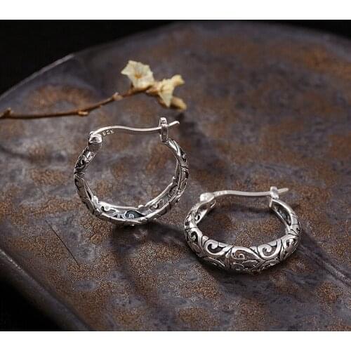 L&P Genuine 925 Sterling Silver Hollow Earrings Retro Elegant Engagement Jewelry For Women Gifts