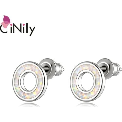 CiNily Letter New White Fire Opal Earings Womens Earrings In Jewelry Silver Plated Jewelry Small Stud Earrings OH4756-57