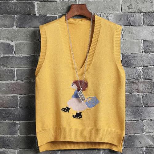 Women spring Loose Sleeveless Pullovers Vest Female New Fashion V-neck Cartoon Embroidery Knit Vest Ladies Short Sweaters Z88