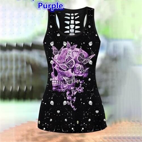 Women 3D Vest Graphic Skull Printed Tank Tops Cut Out Back Halloween Gothic Sleeveless Top Gym Workout Fitness Shirt Tees