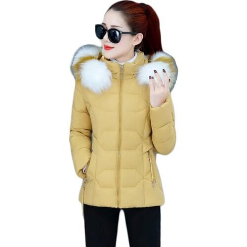 Winter Coat Women Short Loose Yellow 2020 Autumn New Korean Fashion Thick Warmth Detachable Fur Hooded Down Cotton Jackets LR949