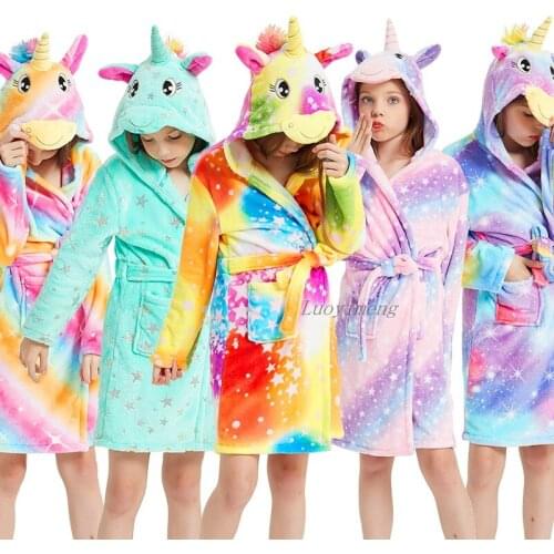 Winter Animal Bathrobe For Boys Girls Unicorn Hooded Robes Towel Beach Kids Sleepwear Childrens Clothes Kids Pyjamas Nightgown