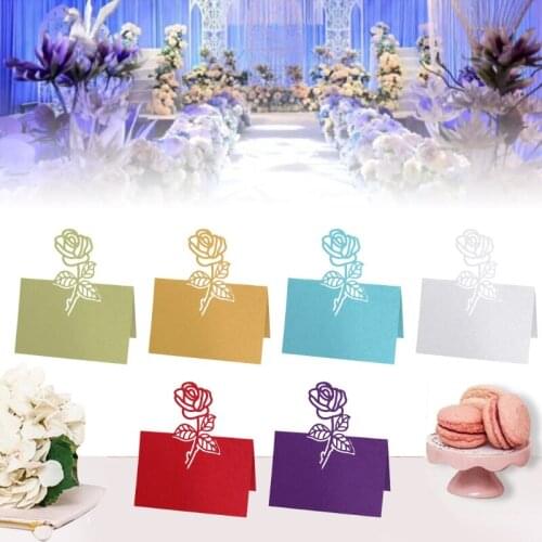 100pcs Hollow Rose Flower Table Number Name Place Card Reception Seating Cards Wedding Decoration Party Supplies