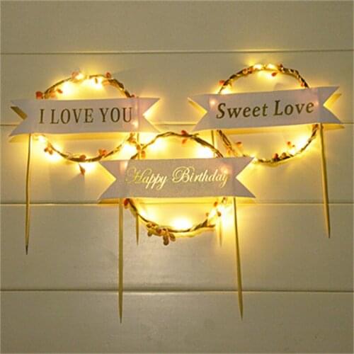 100Pcs Cake Topper Insert Card Luminous wreath Cake inserted card Happy Birthday Cake Decoration Festive Wedding Party Supplies