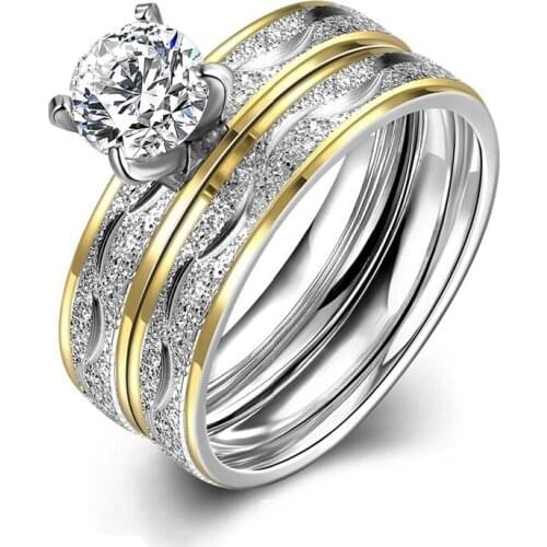 2pcs/set Crystal Stainless Steel Ring for Women Men AAA White Cubic Zircon Rhinestone Wedding Band Ring Jewelry aneis feminino