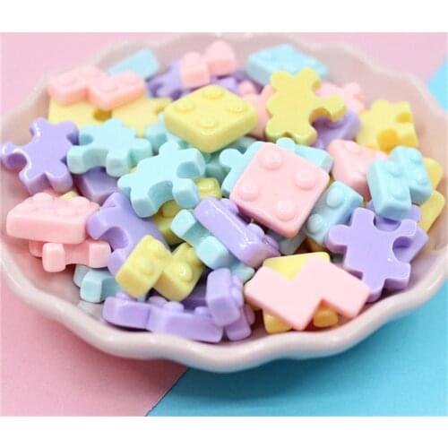 20pcs Candy Color Puzzle Blocks Shape Resin Cabochon Mixed Ornament Slime Accessory Jewelry Making Findings