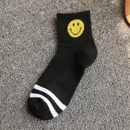 2021 Solid stripe Socks For Women Cotton Creative Harajuku Funny Smile shape Print Socks Korean fashion streetwear носки