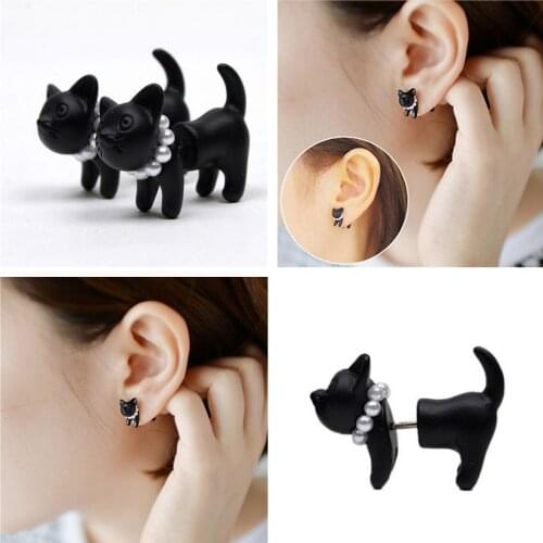 3D Imitation Pearl Classic Fashion Kitten Animal Jewelry Cute Cat Stud Earrings For Women Girls Female Minimalist Jewelry Gift