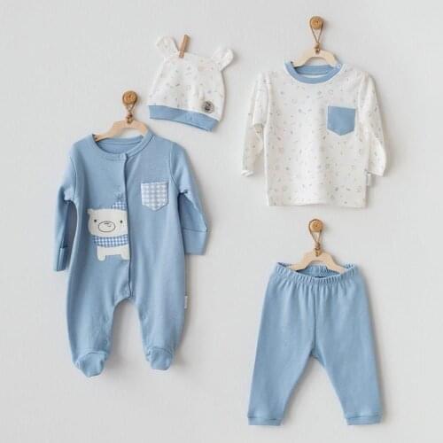 Andywawa AC20003 Bear Love Mountains 4 PCs Jumpsuit Set Blue