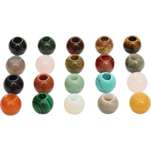 5Pcs/ Big Hole Stone Beads Natural Semi-precious Loose Beads Strand Jade Agate Rose Quartz Hole Size Is 5mm Beads For Necklace