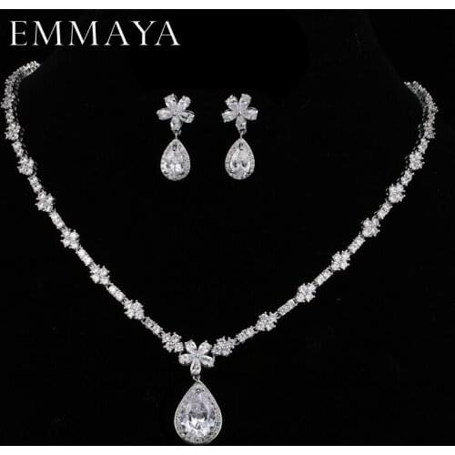 EMMAYA Flowers Shinning White CZ Crystal Pendant Jewelry Sets Gift Fashion Crystal Earrings Necklace Bridal Wedding Sets
