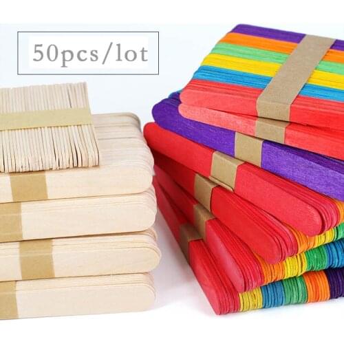 50Pcs Wooden Popsicle Sticks Natural Wood Ice Cream Sticks Creative Kids puzzle DIY Hand Crafts Building Blocks Accessories