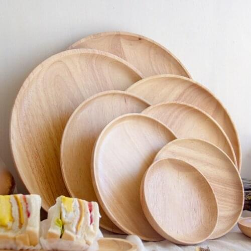 Household Chinese-Style round Rubber Wooden Tray Solid Wood round Tray Tea Tray Saucers Hotel Plate Fruit Cake Dish