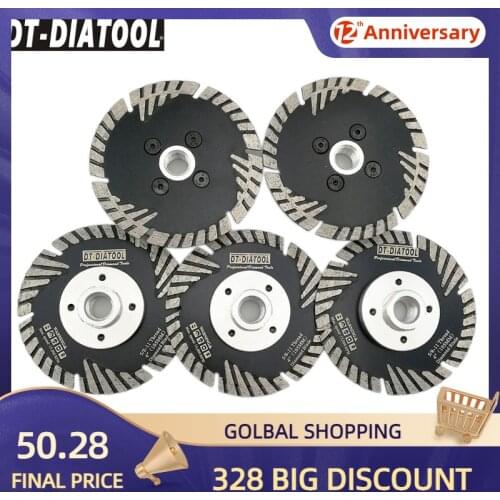 DT-DIATOOL 5pcs 5/8-11 Thread 105mm/4" Hot Pressed Diamond Turbo Blades With Slant Protection Teeth Granite Marble Cutting Discs