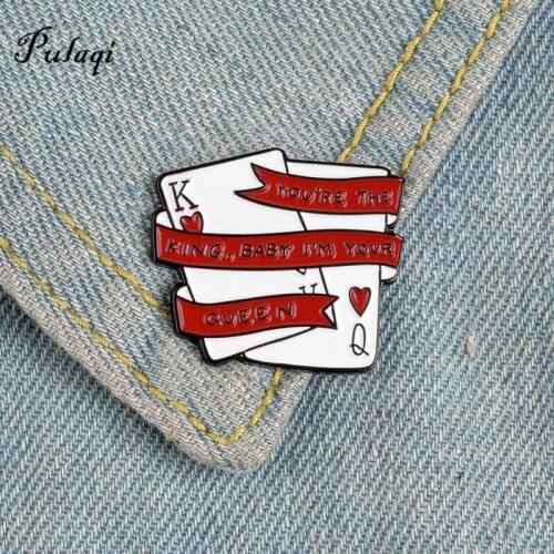 Poker King Queen Enamel Pin Lovers Brooches For Clothes Lapel Pin Badges For Backpack Couples Love Jewelry Gift For Girl Friends
