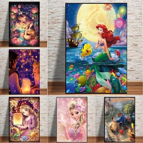 Disney Canvas Painting For Kids Cartoon Princess Pictures For Wall Decor Tangled Rapunzel The Little Mermaid Posters and Prints
