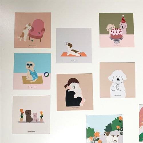 Korean Cute Cartoon Dog Postcard Cartoon Painting Decoration Card Diy Collocation Bedroom Background Wall Sticker Photo Props