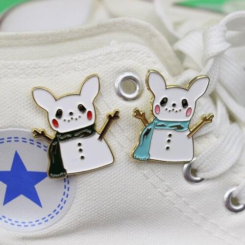 Cute scarf snowman enamel pin long ears shy rabbit tree branch hand navel metal edge badge jewelry brooch gift for lover friend