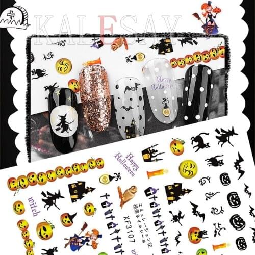Halloween Nail Sticker for Manicure Design Back Glue Fearsome Pumpkin CAT Decoration Nail Art Decals for Nails Wraps Stickers