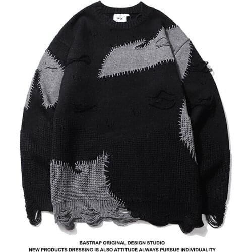 New autumn / winter 2020 new Japanese patch stitching Vintage contrast thick sweater sweater fashion