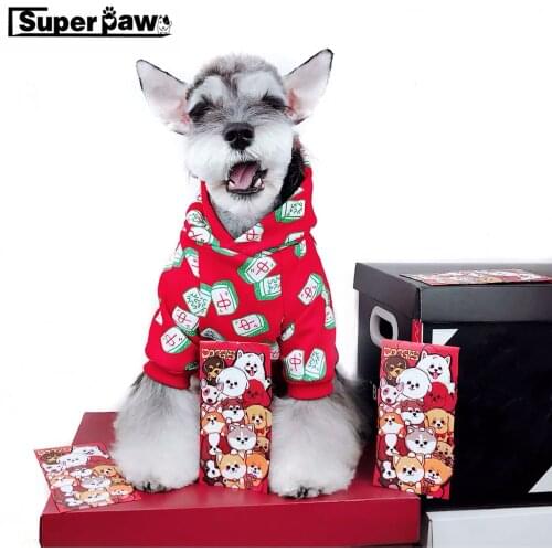 New Year Dog Clothes Pet Puppy Mahjong Hoodie Coat French Bulldog Schnauzer Chihuahua Jacket for Dogs Winter Keeping Warm AQC42