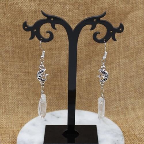 New Star Earrings Gothic Moon Artificial Quartz Crystal Pendant Earrings Pagan Jewelry Jewelry Earrings