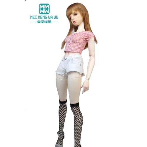 Fits 58-60CM 1/3 BJD SD DD Dolls clothes toys Ball Jointed Doll gift Fashion Denim hot pants, Check shirt