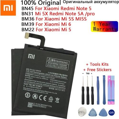 Original Xiaomi bn31 bm22 bm36 bm39 bn45 Battery For Xiaomi Mi5 Mi5S Mi6 Redmi Note 5 5A /pro High Quality batteries with Tools