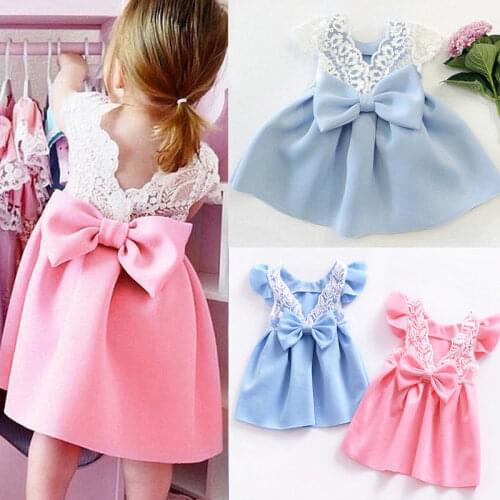 Toddler Girls Princess Dress Bow Lace Dresses Kids Ball Gown Party Dress Sundress Birthday Pageant Dresses