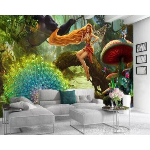 Custom Photo 3d Wallpaper Beautiful peacock red hair sexy elf Indoor TV Background Wall Decoration Mural Wallpaper