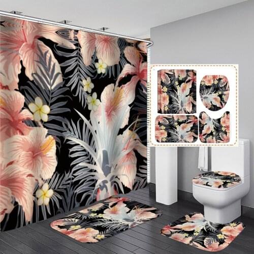 Durable Waterproof Floral Flowers Fabric Shower Curtains For Bathroom Decor Curtain Set With Hooks Rings Waterproof Bath Curtain