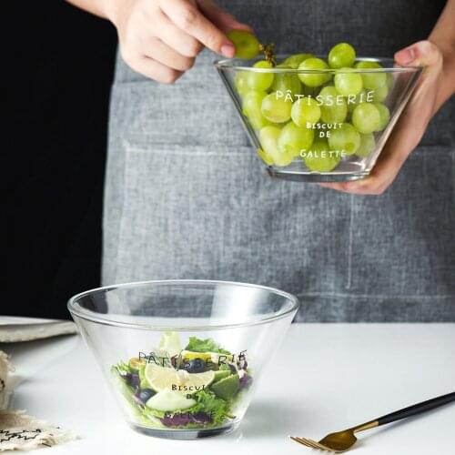 OTHERHOUSE Transparent Glass Salad Bowl Clear Ice Cream Fruit Bowl Dish Eco-friendly Microwave Tableware Soup Noodle Rice Bowls