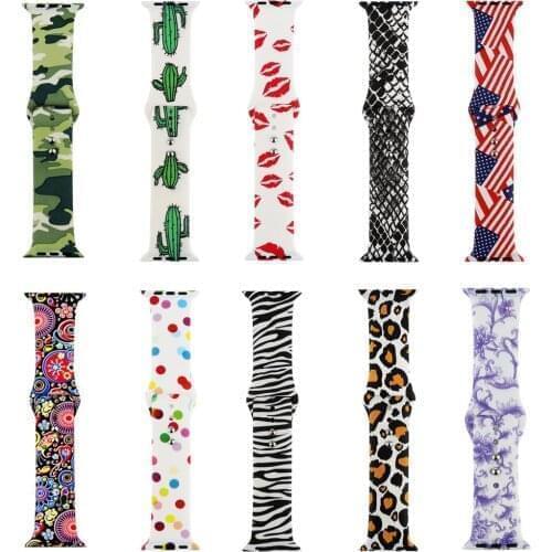 Printed Strap For Apple Watch band 44mm 40mm iwatch 42mm 38mm correa Silicone women bracelet for apple Watch SE 5 4 3 series 6